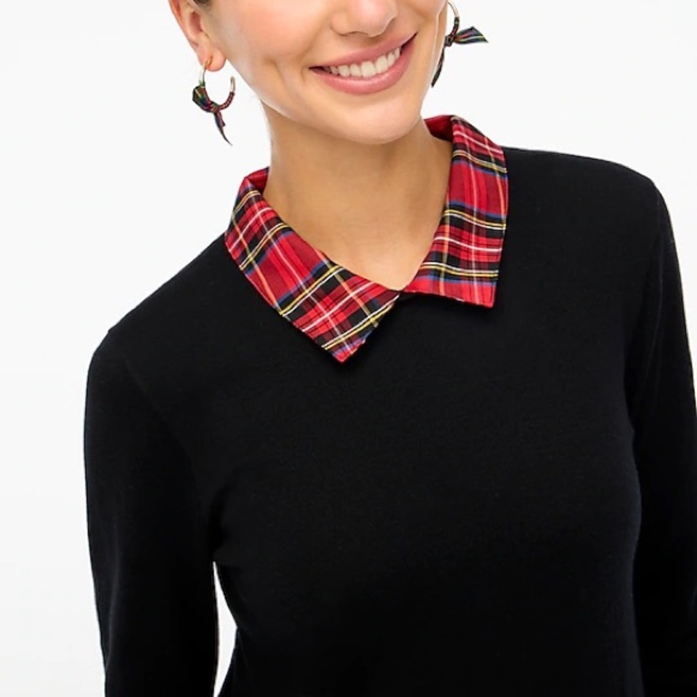 NWT J.Crew Tartan Woven Collar Sweater - Picture 3 of 4